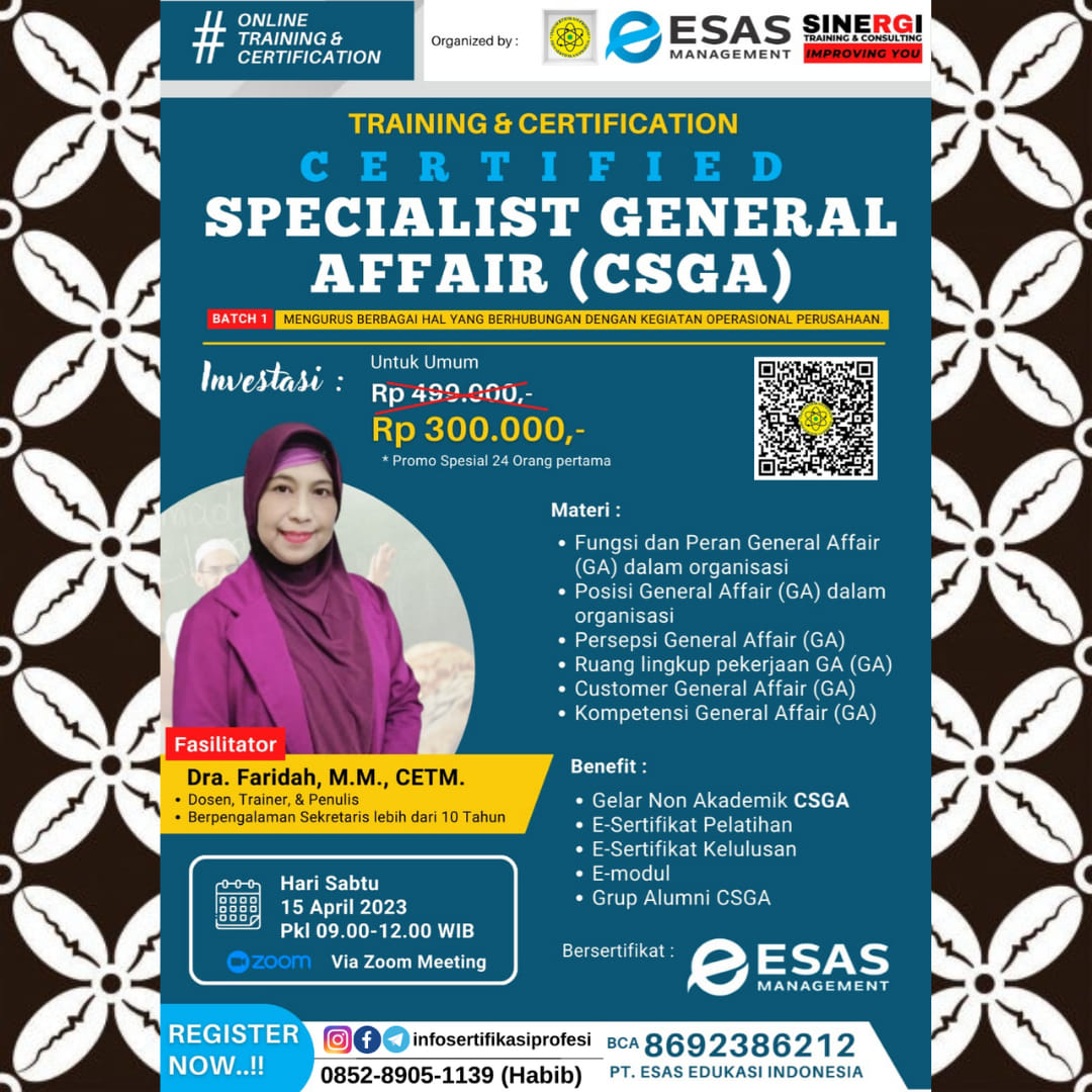 INFO SERTIFIKASI PROFESI | 🏅*Certified Specialist General Affair (CSGA ...