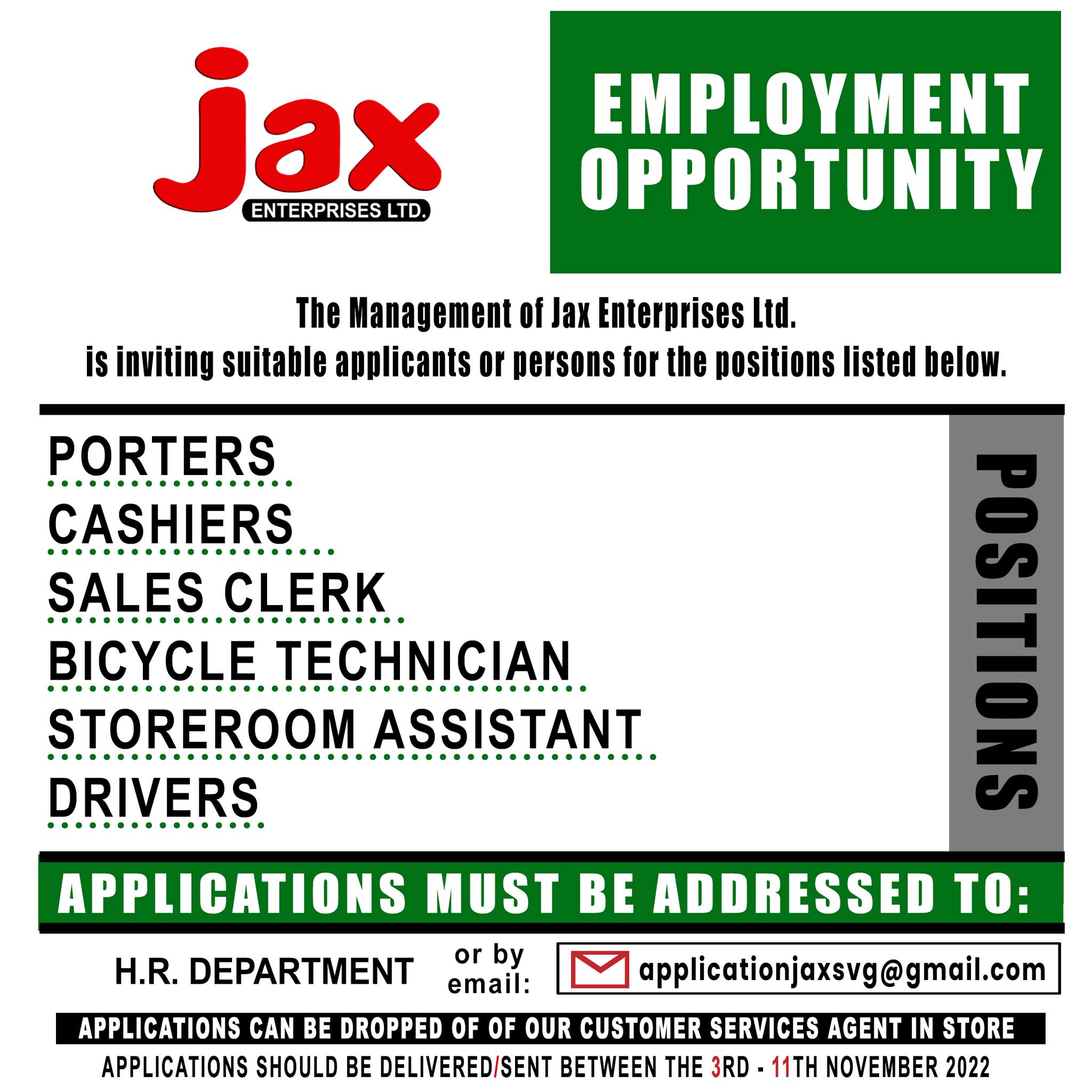 その他 job Employment Opportunity at Jax Enterprises Ltd.