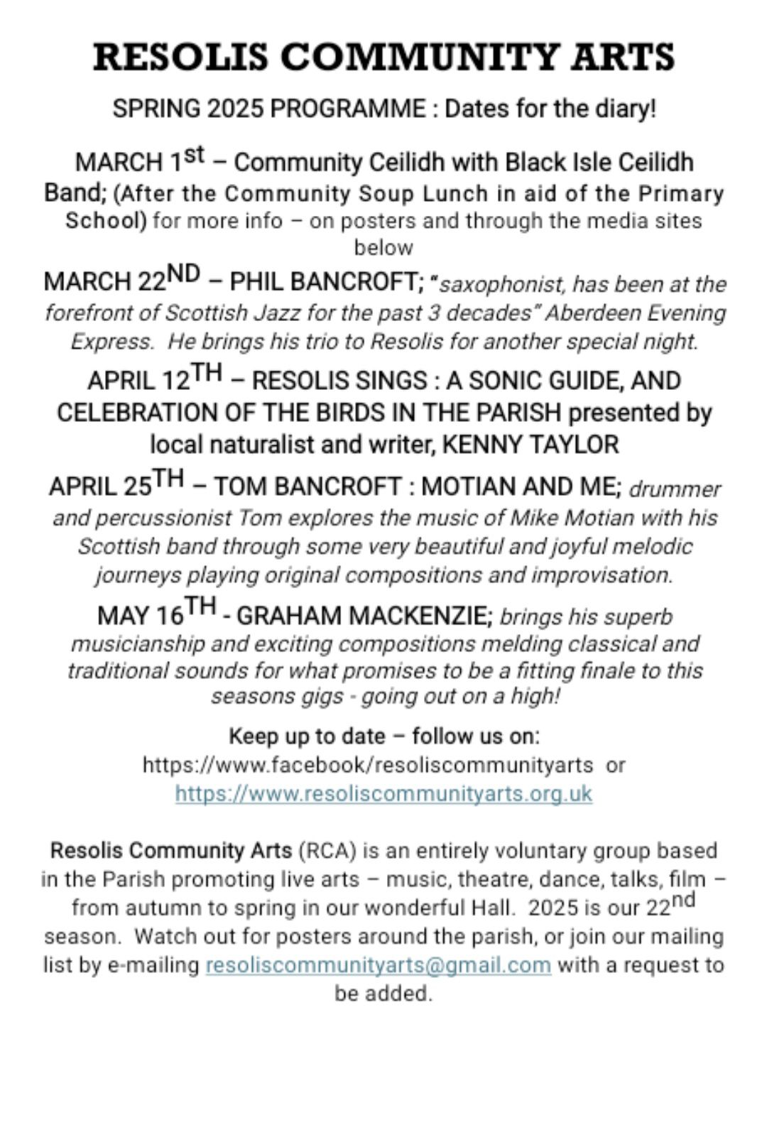 Resolis Community Arts - 🌟 Resolis Community Arts Spring 2025 Programme ...