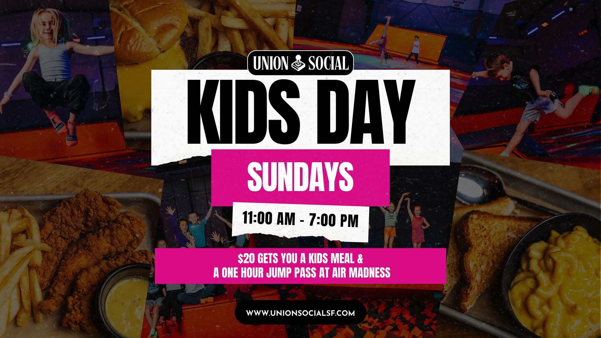 🤸 SUNDAYS = KIDS DAY 🍔 $20 = Union Social Kids Meal + One Hour Air ...
