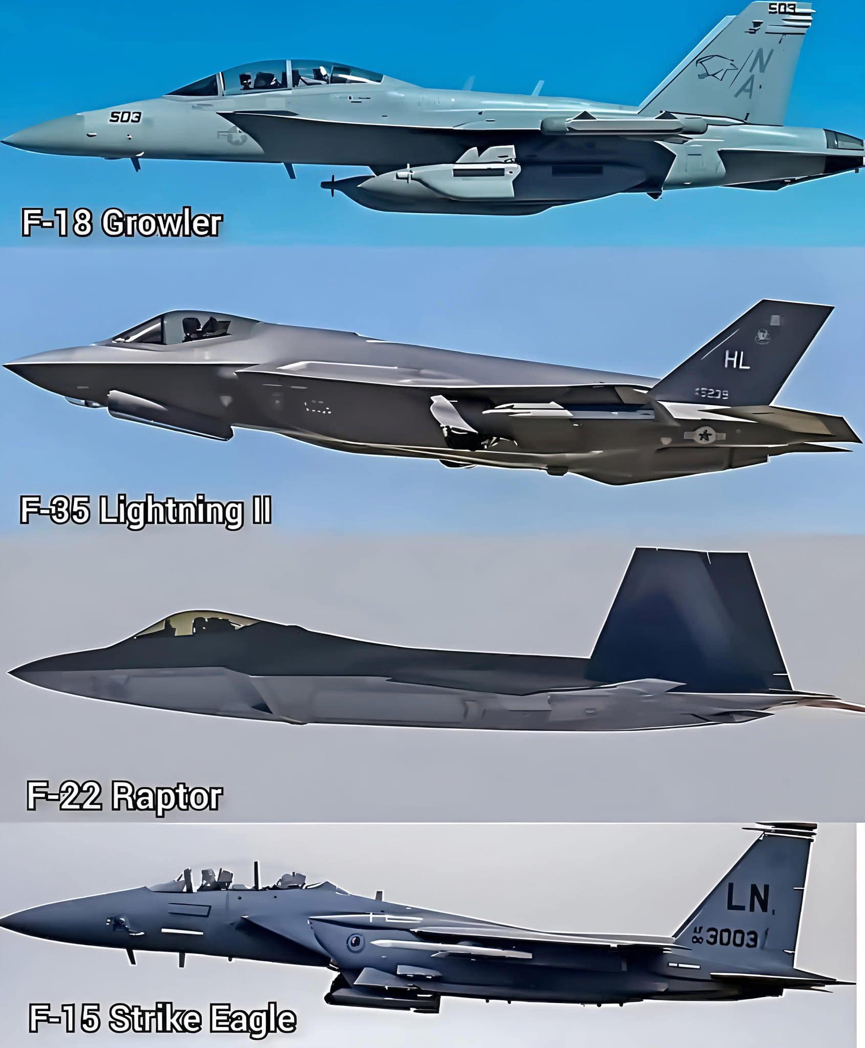 U.S. Department of Defense footage showcases F-15, F-16, F-22, and