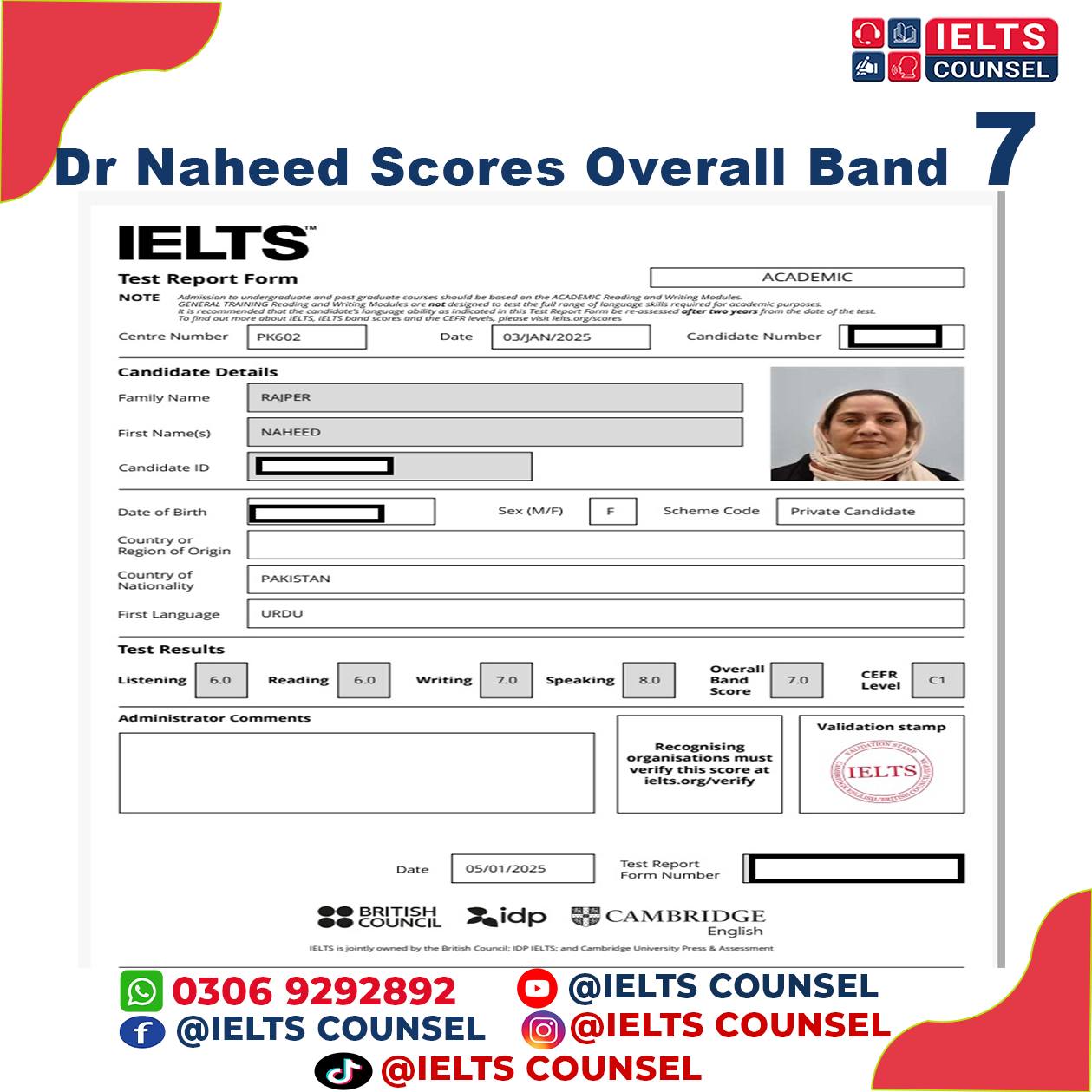 IELTS - Dr Naheed Rajper is an outstanding student at IELTS COUNSEL ...