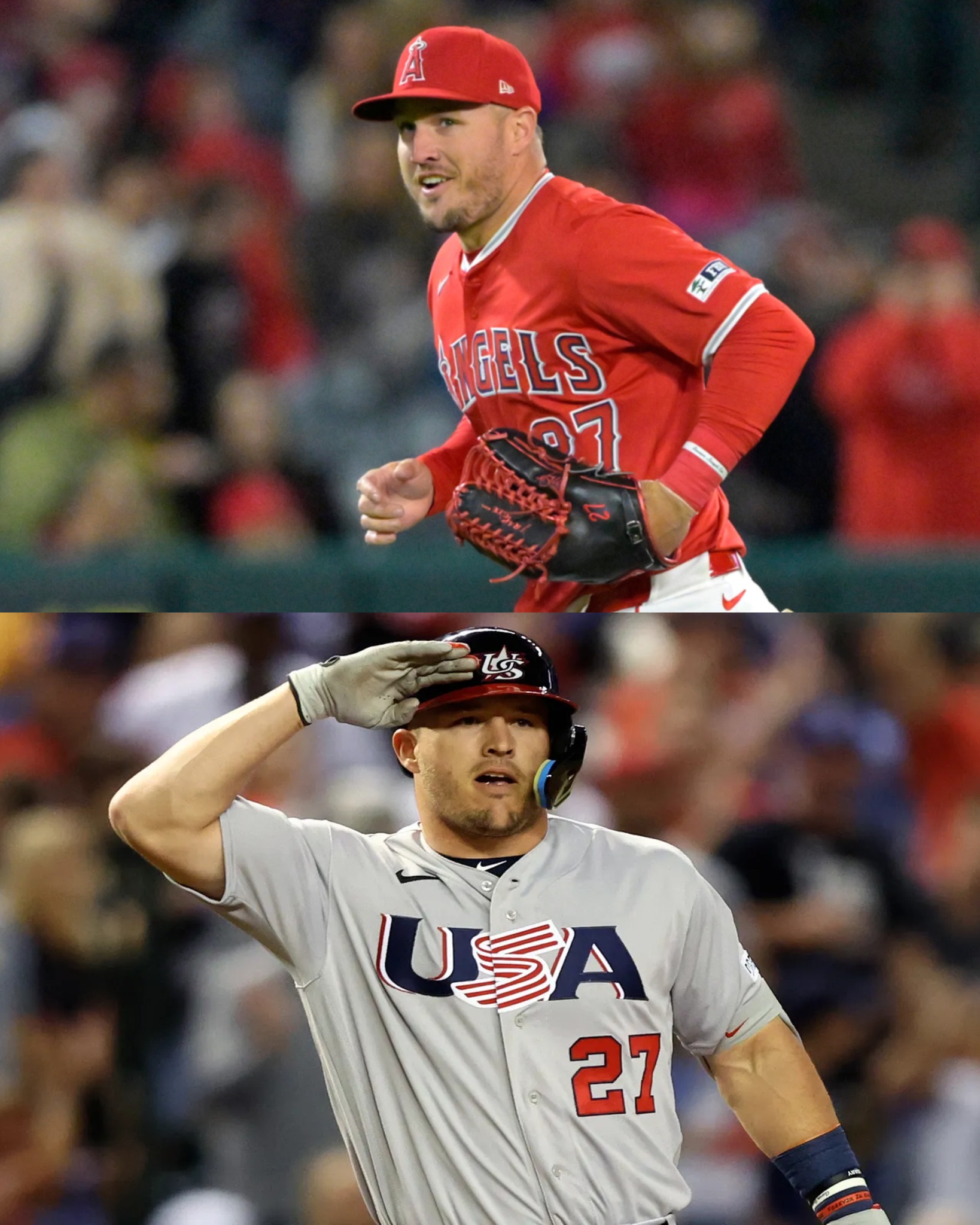 MIKE TROUT WITH THE FIRST HOME RUN OF THE SEASON