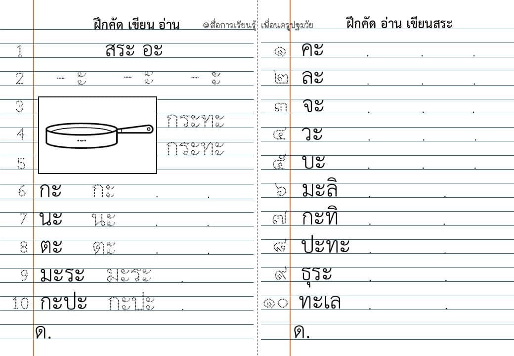 สื่อปฐมวัย by ครูหญิง | ใบงานติดสมุดทบทวนเรื่องสระ ฝึกคัด อ่านเขียนคำ