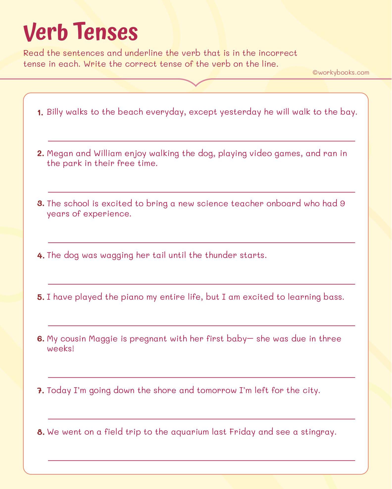 Workybooks - Grade 5 worksheet - Verb Tenses Help your...
