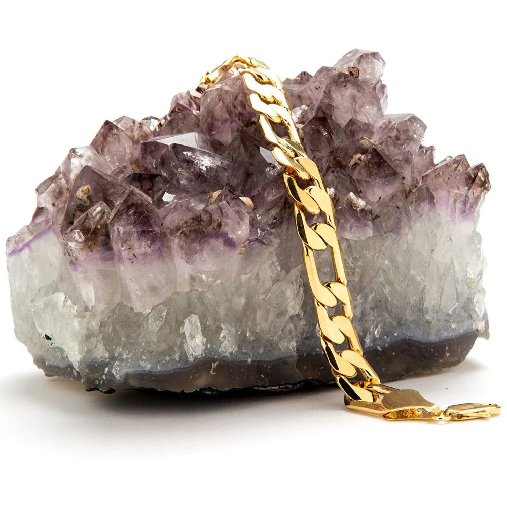 Lifetime Jewelry 11mm Figaro Chain Bracelet – 24k Gold Plated Unisex Bracelet For Men & Women