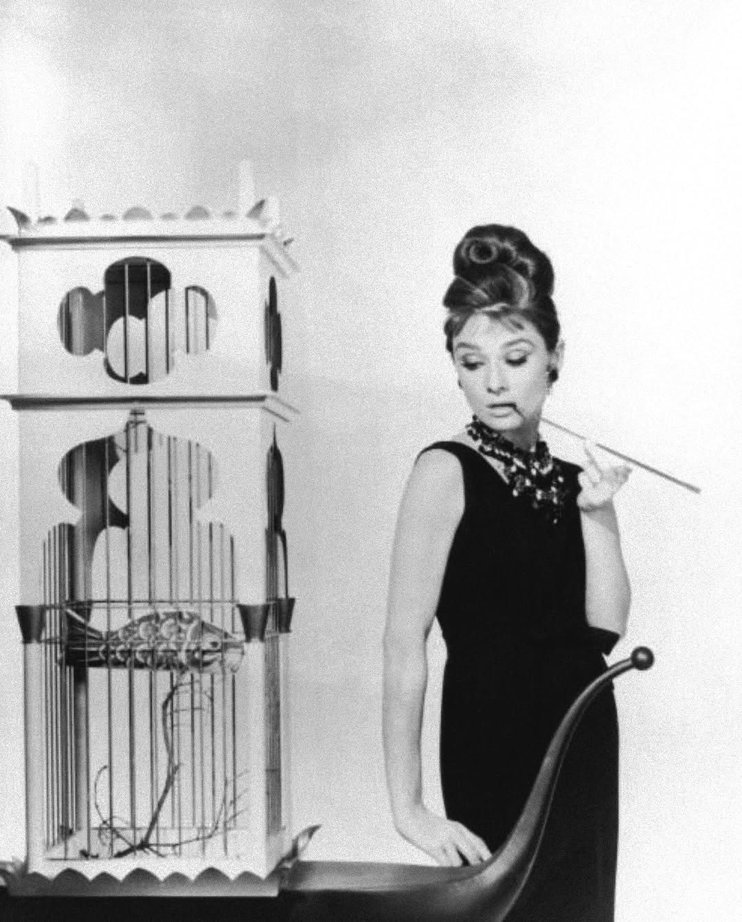 audrey hepburn little black dress in the by Hubert de Givenchy, 1961 Breakfast at Tiffany's eden Amoris T713 Halter Neck, Color:Black/Nude Black Wooden Frame