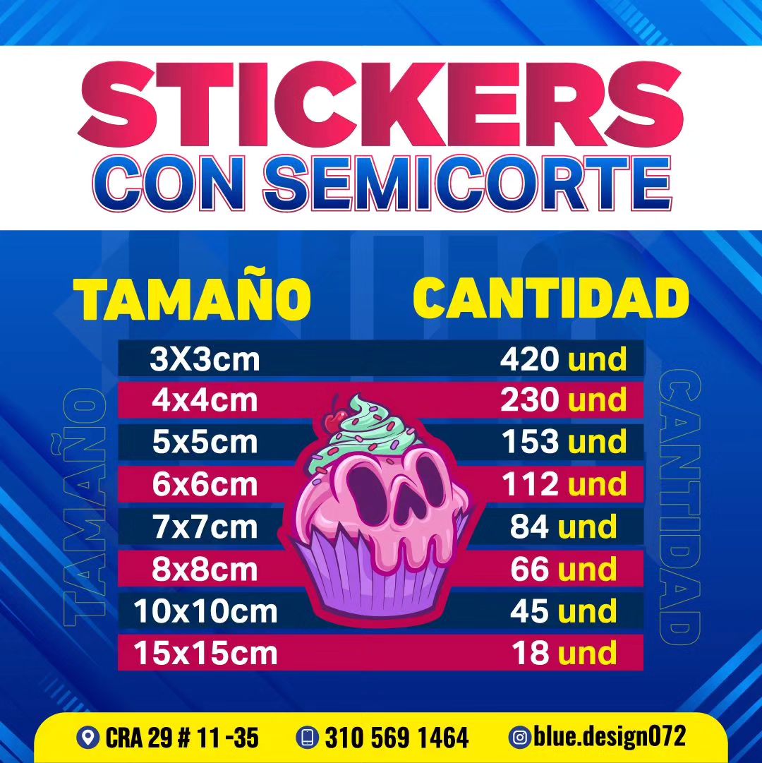 Blue Design - Medidas de sticker y cantidades que salen...