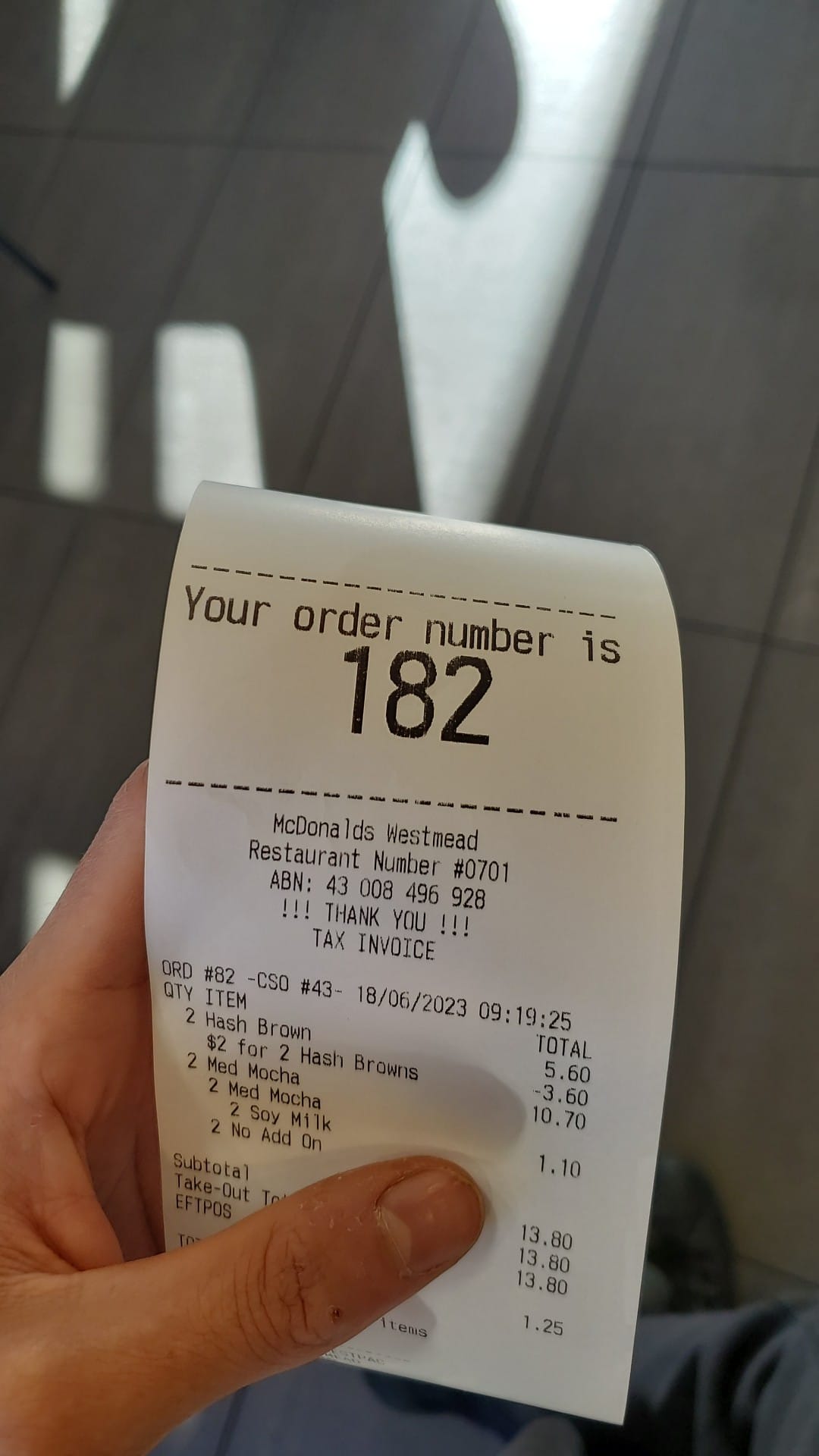 Posting a photo of my maccas order number every time its 182