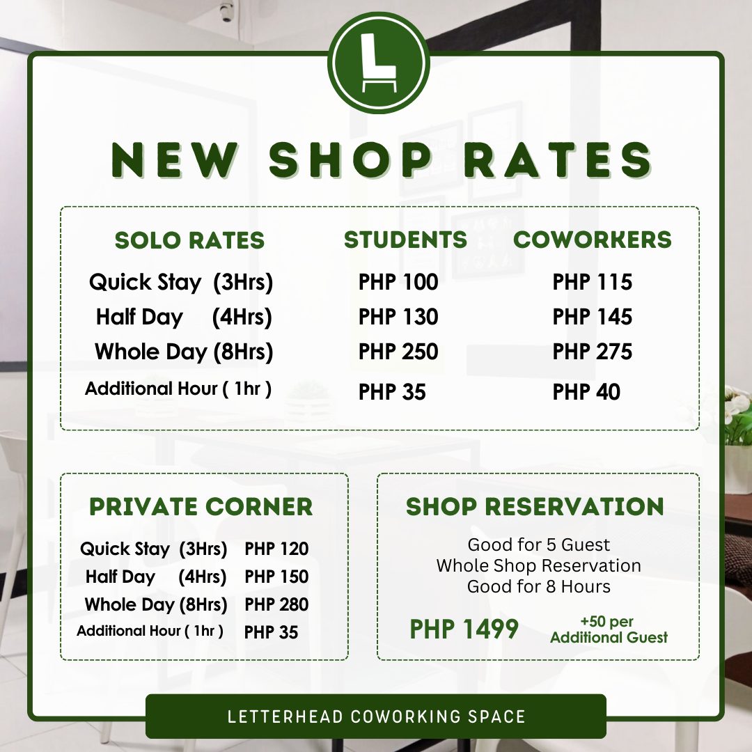 Updated Price List at... - Letterhead Coworking Space