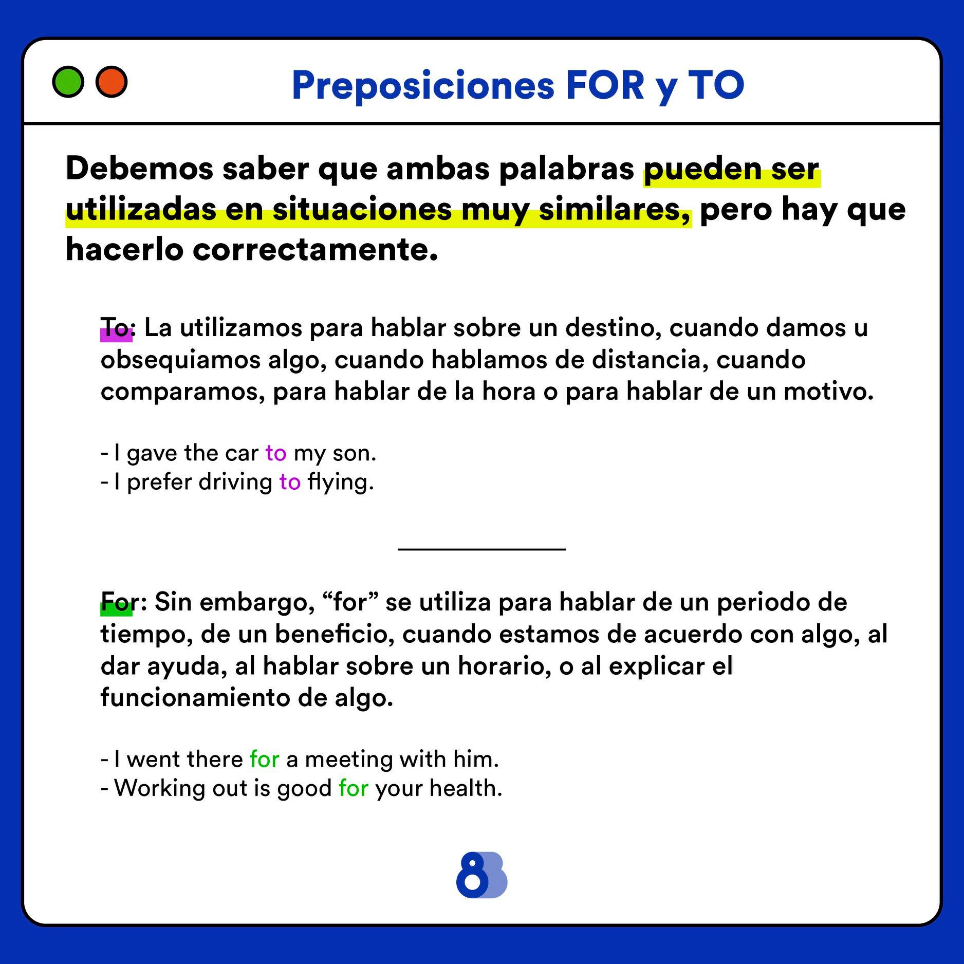 8Belts Idiomas - 🤜 To vs. for 🤛 Se traducen similar, se... | Facebook