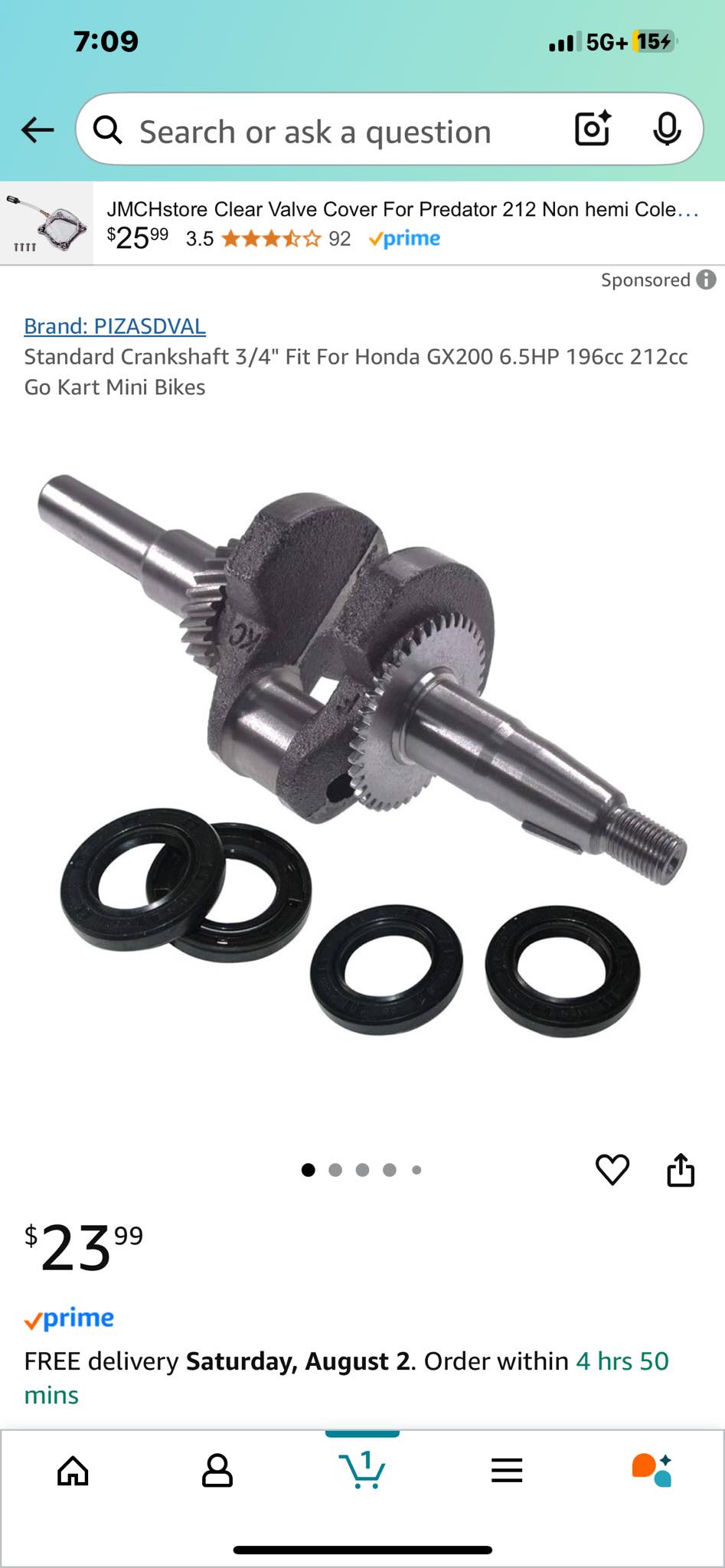 3/4 Parallel Crankshaft Kit For Predator 212cc & Honda GX200 – Includes 2 Oil Seals 2 thumbnail image