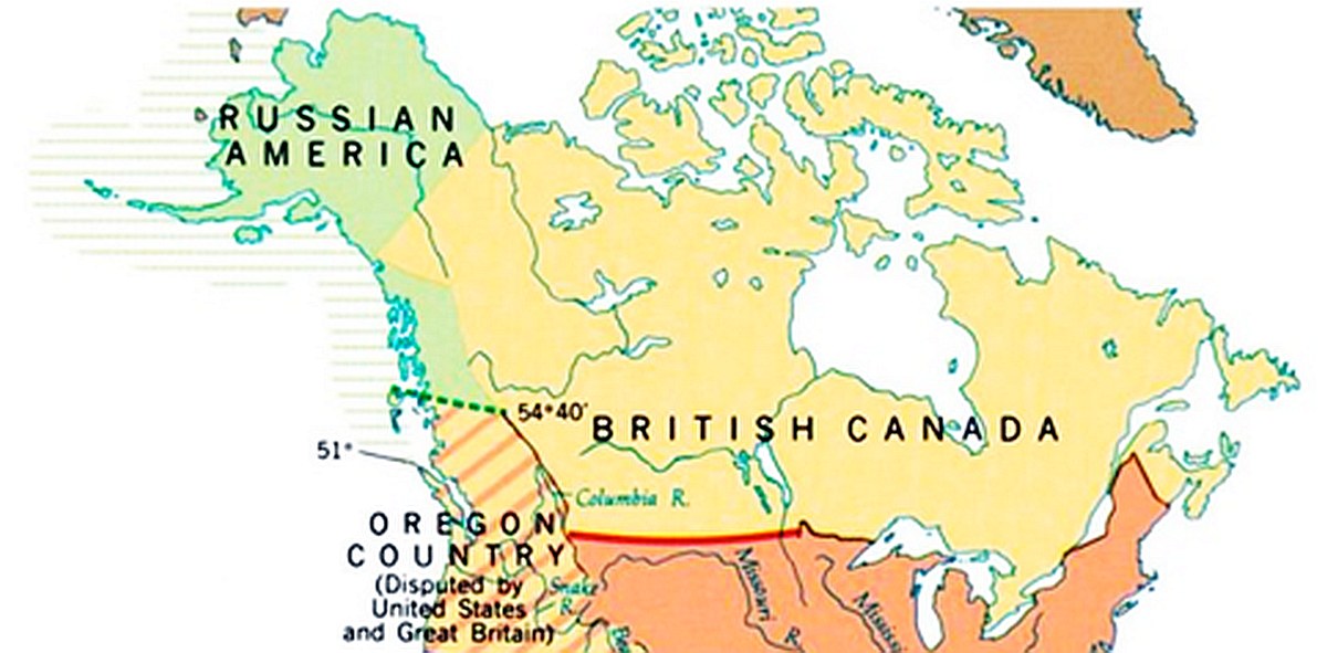 Map of North America dated 1843 with Alaska as Russian territory