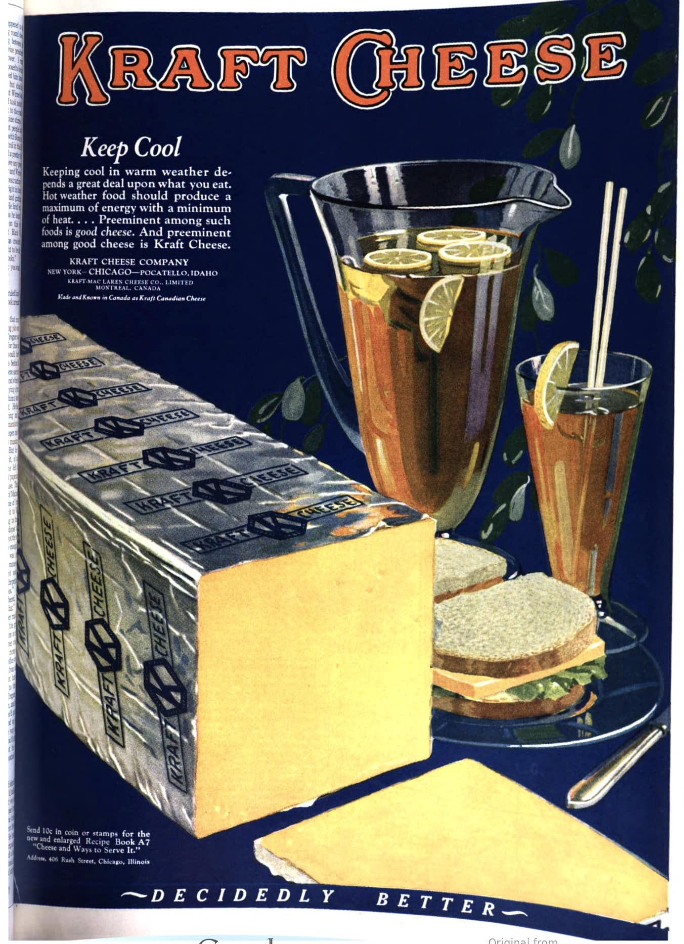 KRAFT American Cheese Print Ads 1925; #cheesehistory #cheese