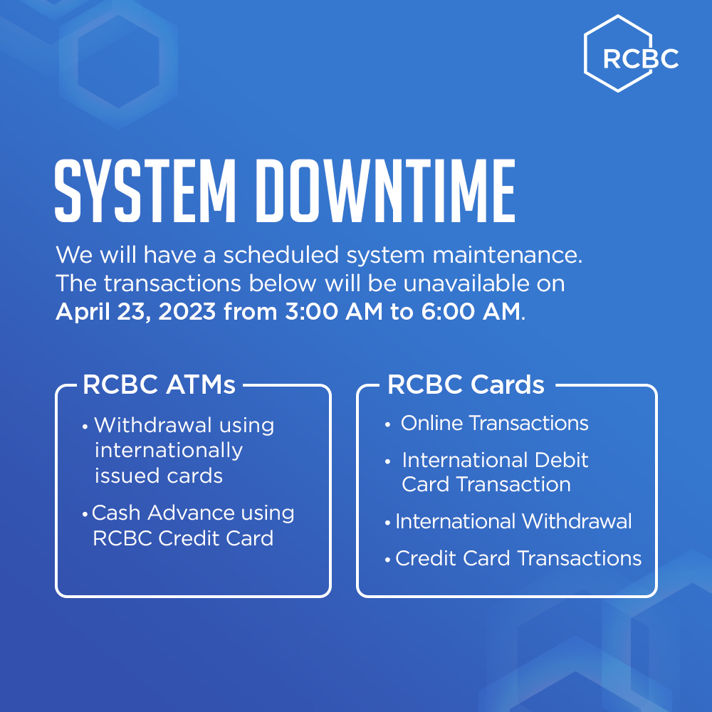 RCBC - We will have a scheduled system maintenance on April 23, 2023 ...