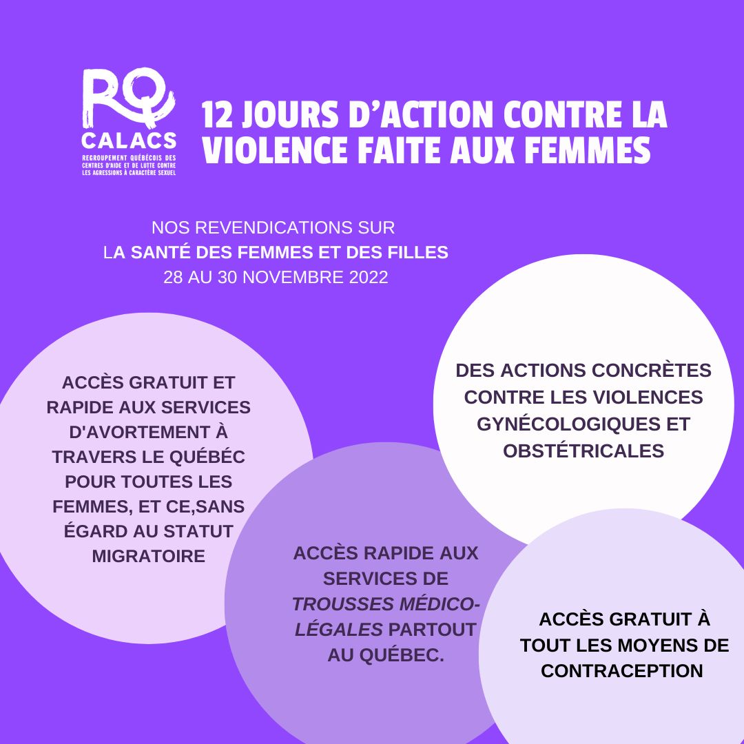 RQCALACS - ⭐️Les 12 jours d'action contre la violence faites aux femmes ...