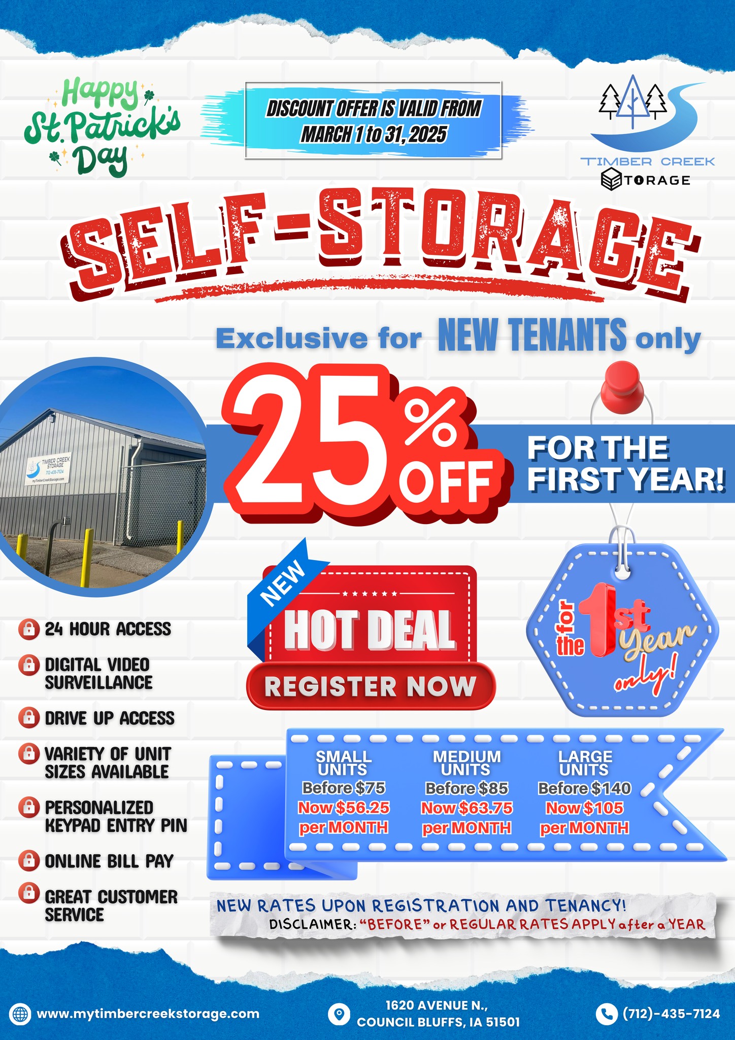 Timber Creek Storage - 🍀📦 March Lucky Storage Deal! 📦🍀 Get lucky this ...