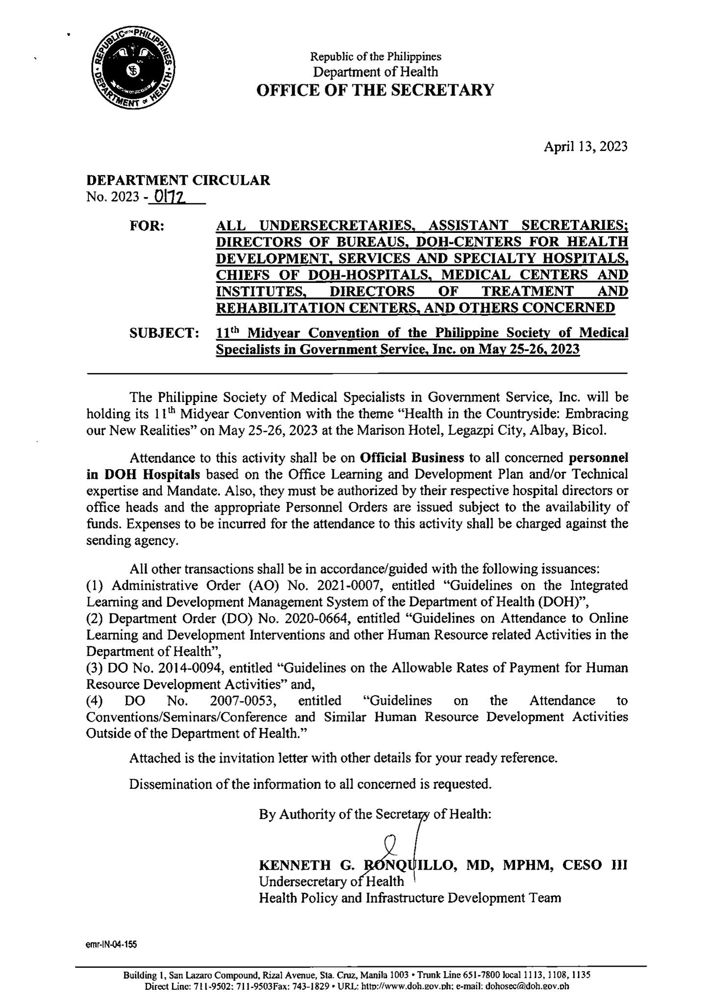 Here is the copy of the Department Circular No. 2023-0172 on Official ...