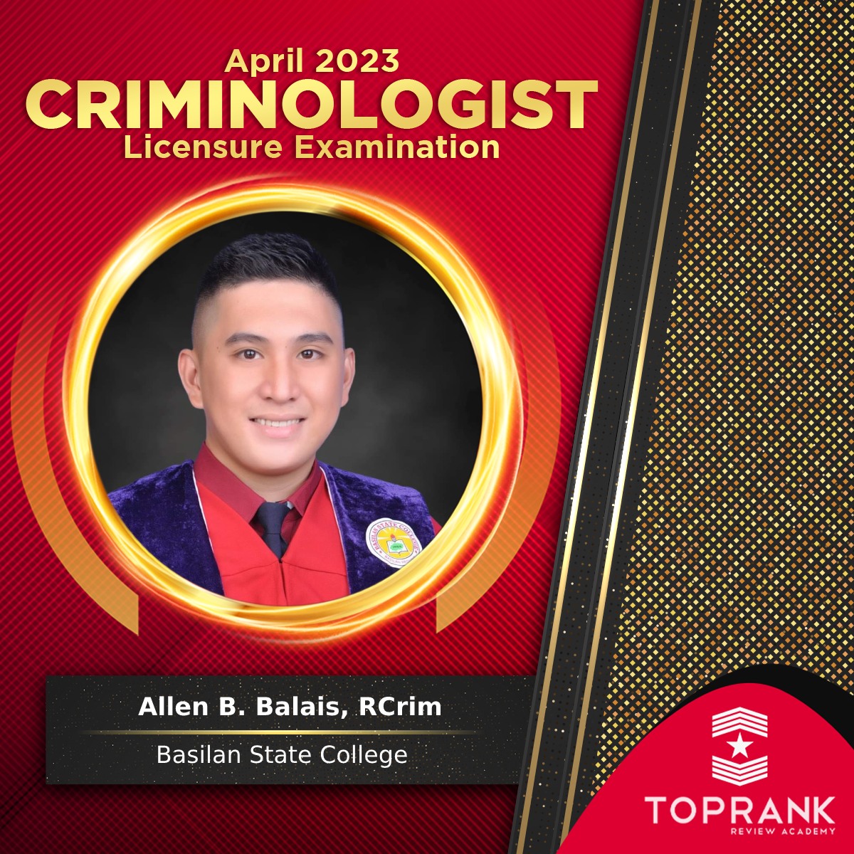 TopRank - Congratulations to our newly Registered Criminologist: Allen ...