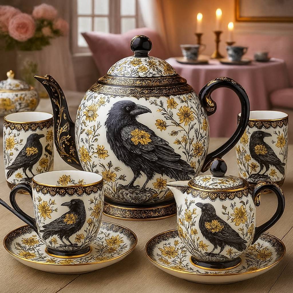 Everything - Sip in style with this enchanting raven tea set—where ...