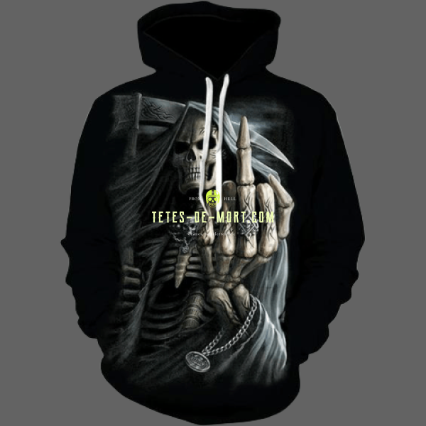 Tetes De Mort Com Sweat Faucheuse Doigt D Honneur Par Tetes De Mort Com A Partir De 34 99 Ce Sweat A Capuche Tete De Mort La Faucheuse Qui Fait Un Doigt D Honneur Est Fait Pour Vous