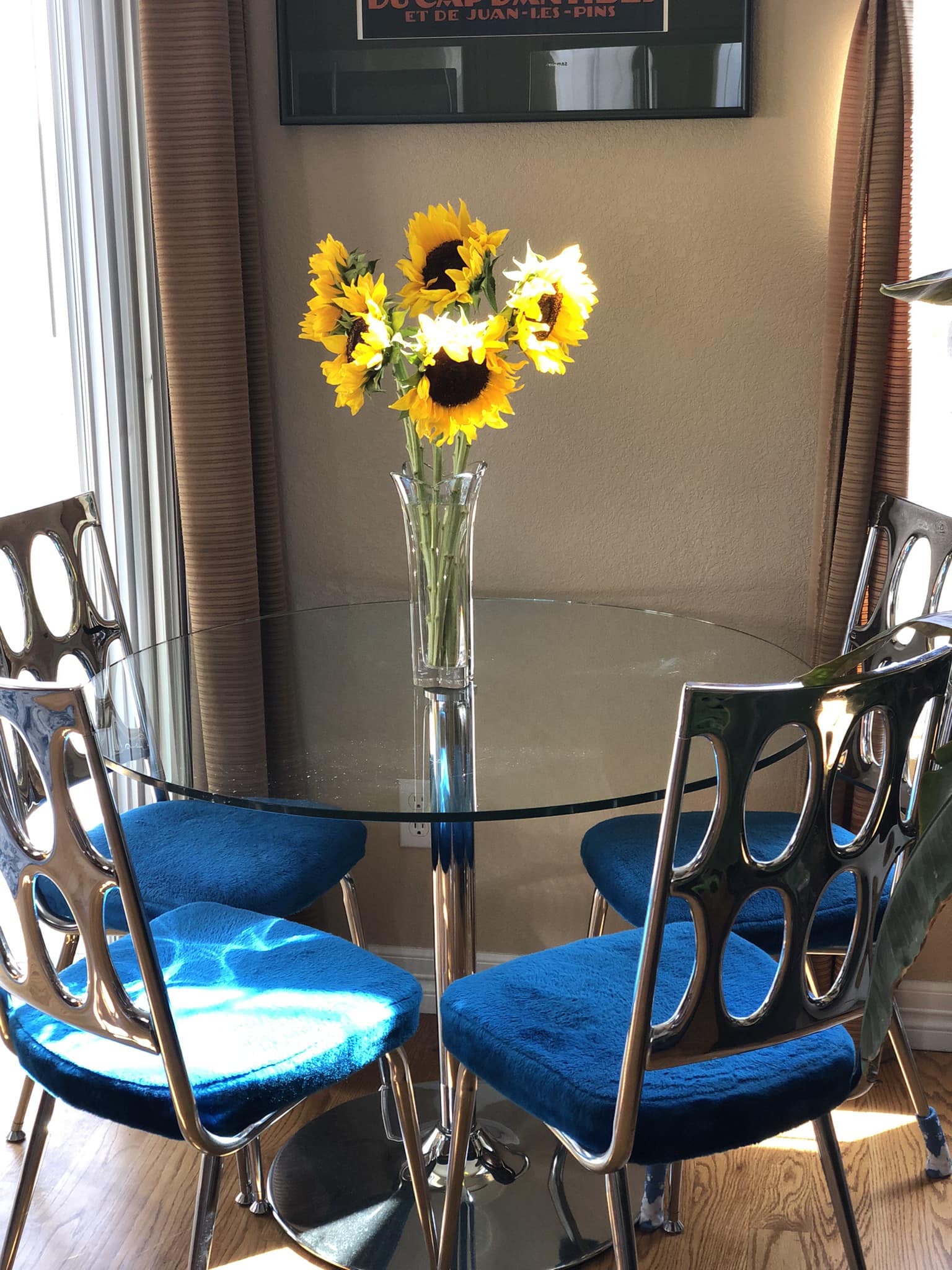 My Chromecraft dining set with original “Cookie Monster” fuzzy seats.