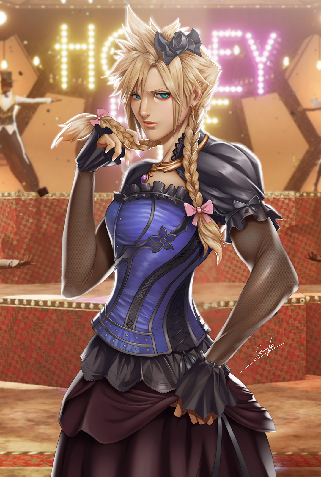 cloud strife blue dress Female Version of in Final Fantasy VII ff7 cloud cross dressing original