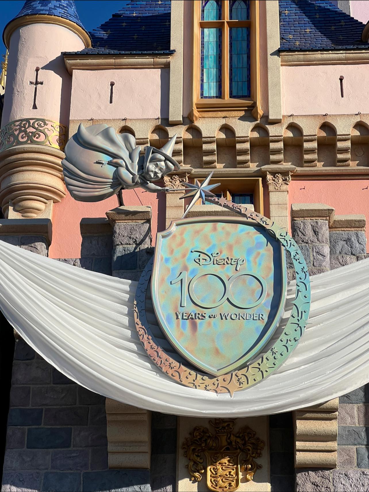 Sleeping Beauty Castle dressed up for Disney 100