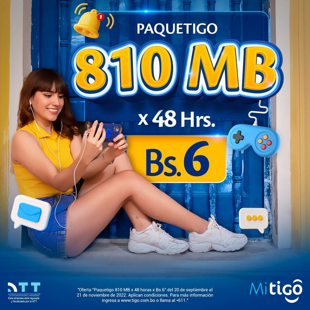 Tigo - ¡Compra tu Paquetigo 810MB x Bs.6 por 2 DÍAS! 👉😉👈 Compra ya ...