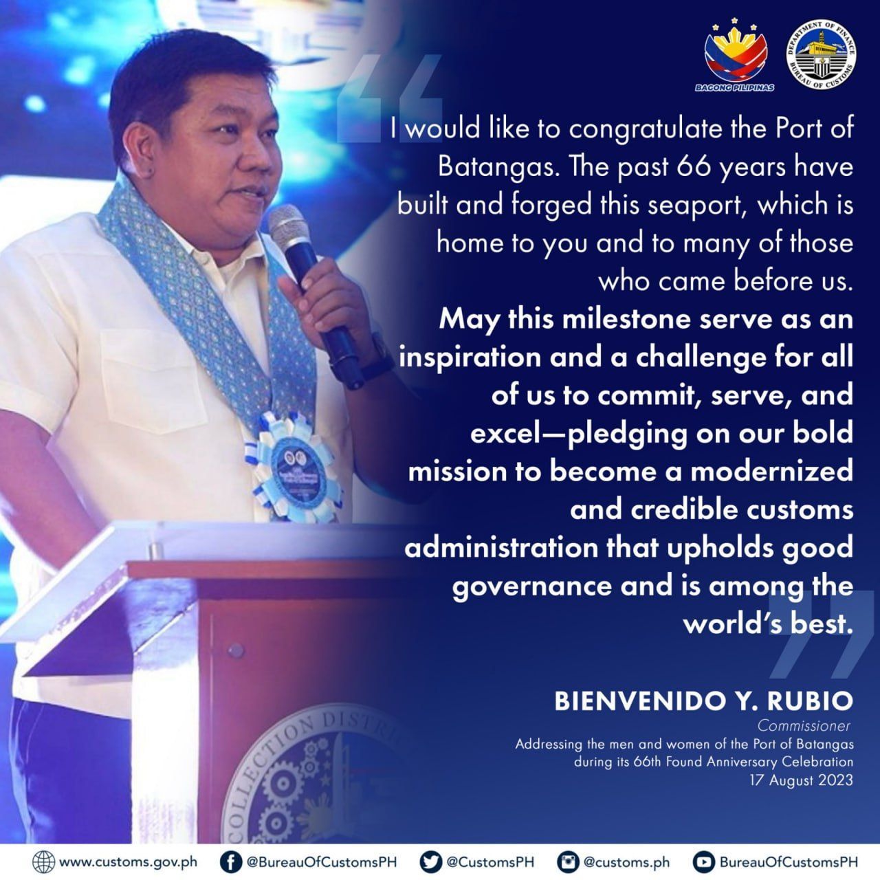 Bureau - Customs Commissioner Bienvenido Y. Rubio commended the Port of ...