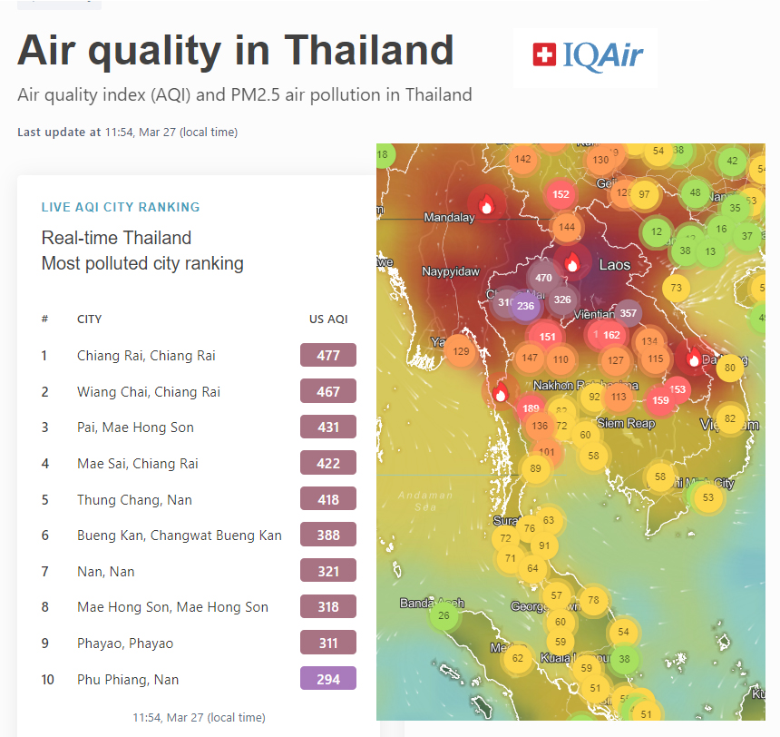 Khaosod - Chiang Rai city was listed at most polluted place in Thailand ...