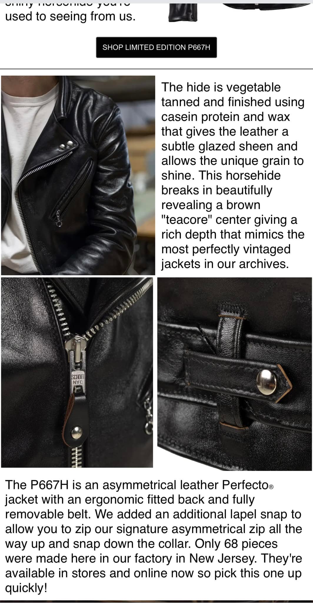 What's the experience with Schott NYC's limited edition P667H
