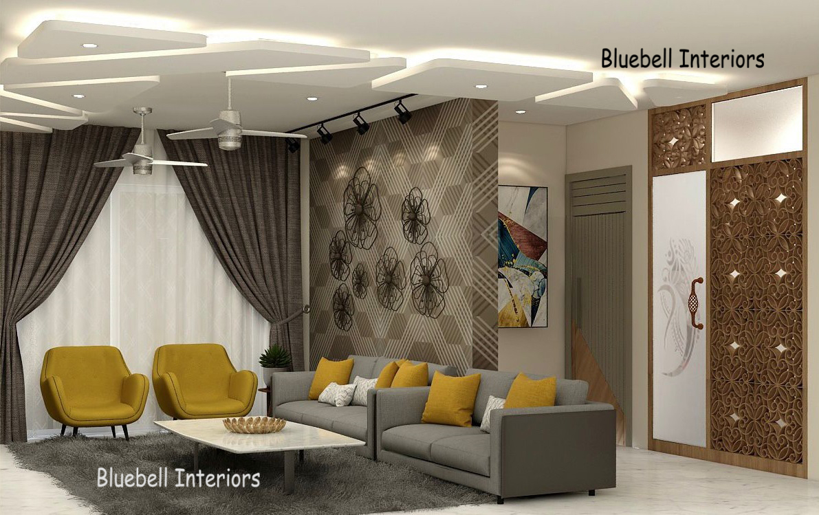 Bluebell - living room sitting, false ceiling, pooja door & partition ...