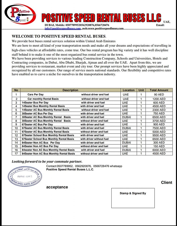 Positive Speed Rental Buses