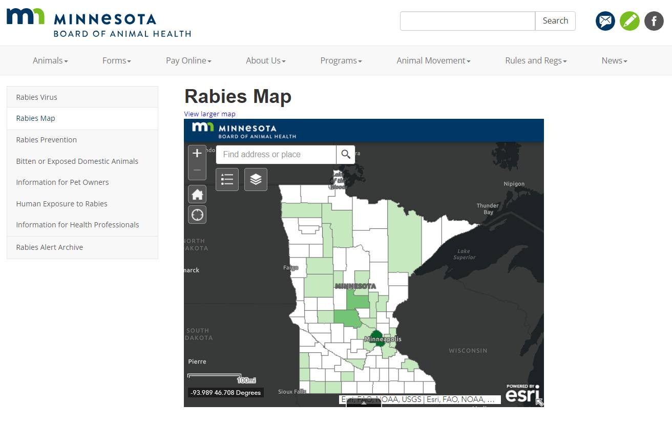 NEW RABIES MAP: While... - Minnesota Board of Animal Health | Facebook