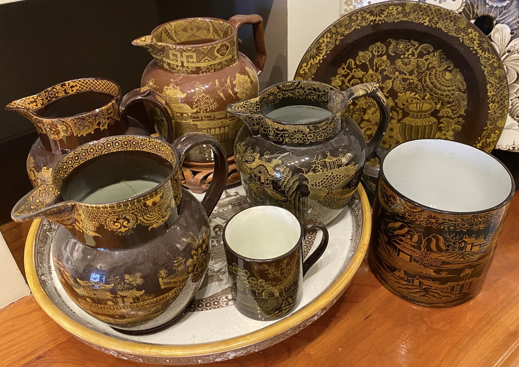 Transferware - Shown is a grouping of Yellow Printed Brown Ware. The ...