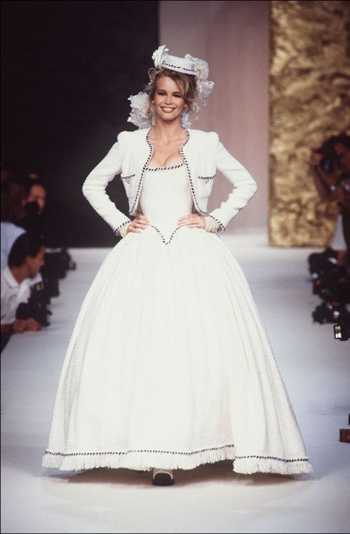 chanel wedding dress 90s This Paris bride's pink vintage was worn by Claudia Schiffer on the runway. --> https://britishvogue.visitlink.me/T7fMGv Primary color:Red BFCM-SL70-TO-SL90 Bachelorette Party Outfit Ideas