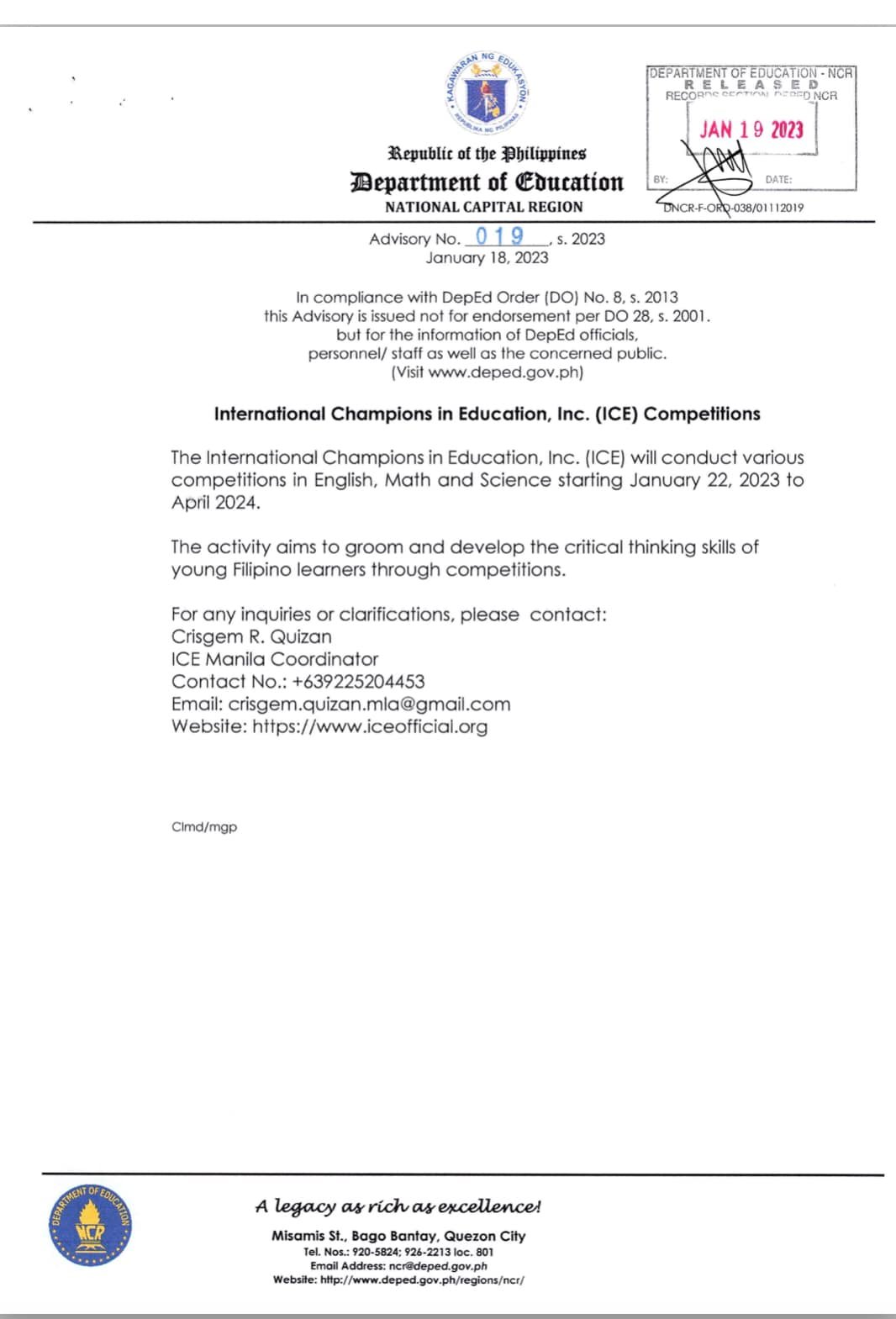 Copernicus International Mathematics Olympiad Phililippines