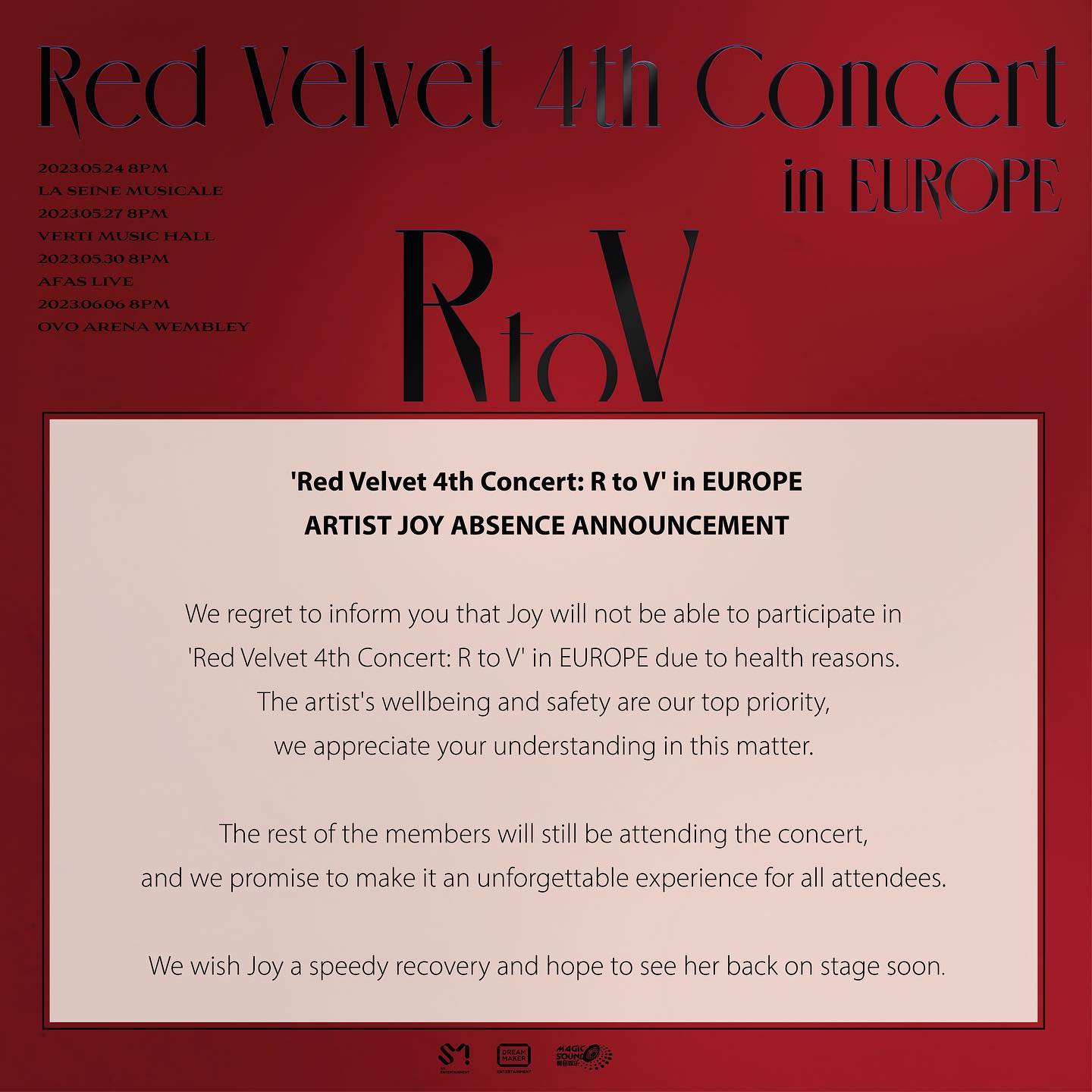 MAGICSOUND - [Red Velvet 4th Concert: R to V] We regret to inform