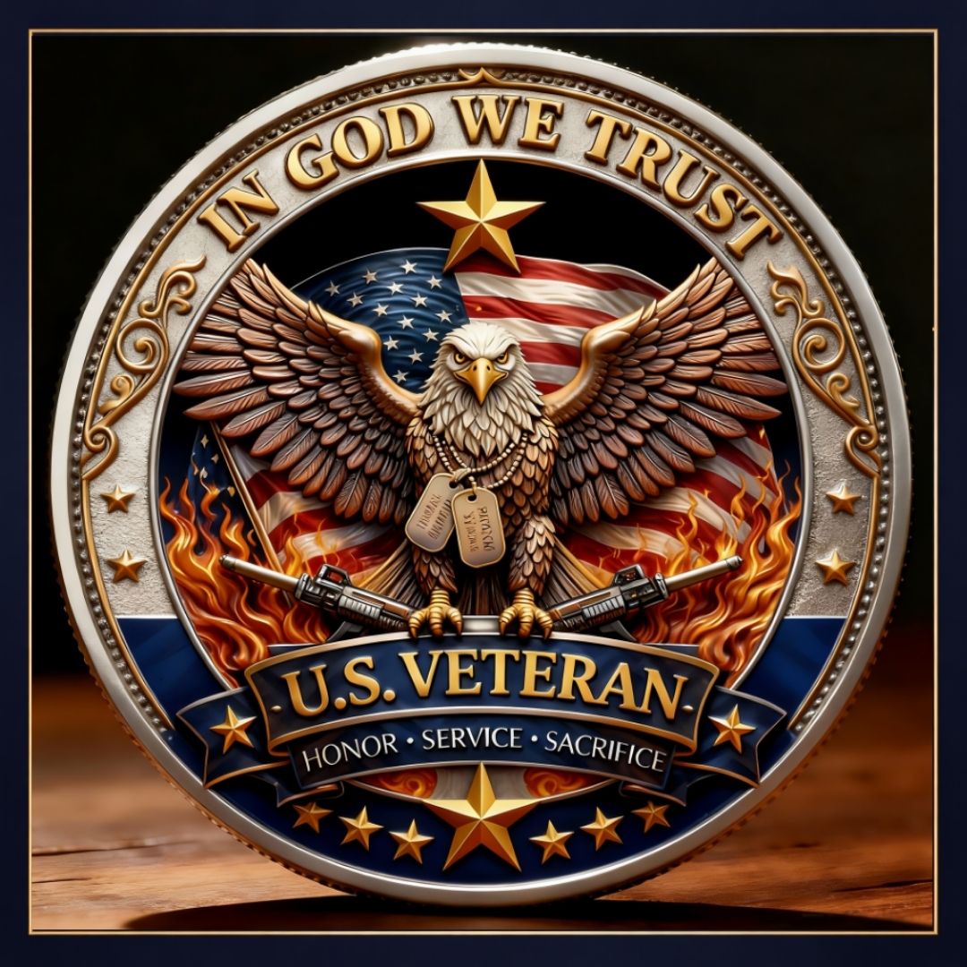 This powerful U.S. Veteran 250th Anniversary Commemorative Coin unites ...