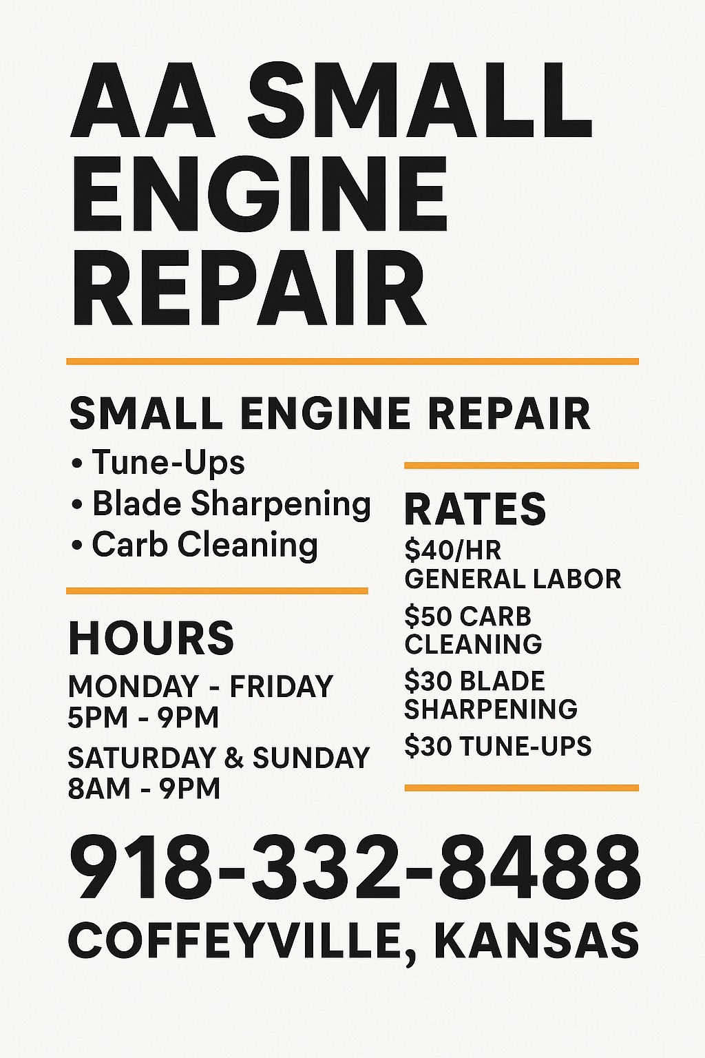 AA small engine repair | Coffeyville KS