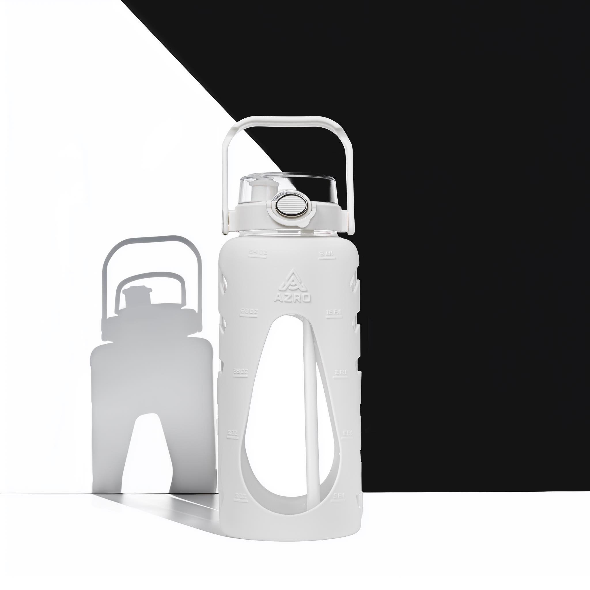 A full 64 oz of pure glass with an ergonomic protective sleeve and time ...