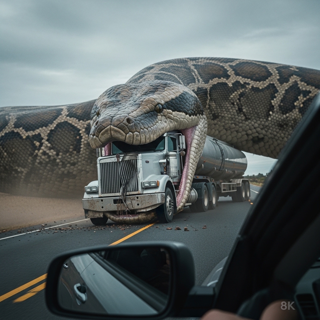 Highway Horror: Colossal Python Swallows Truck | 8K Ultra Realistic ...