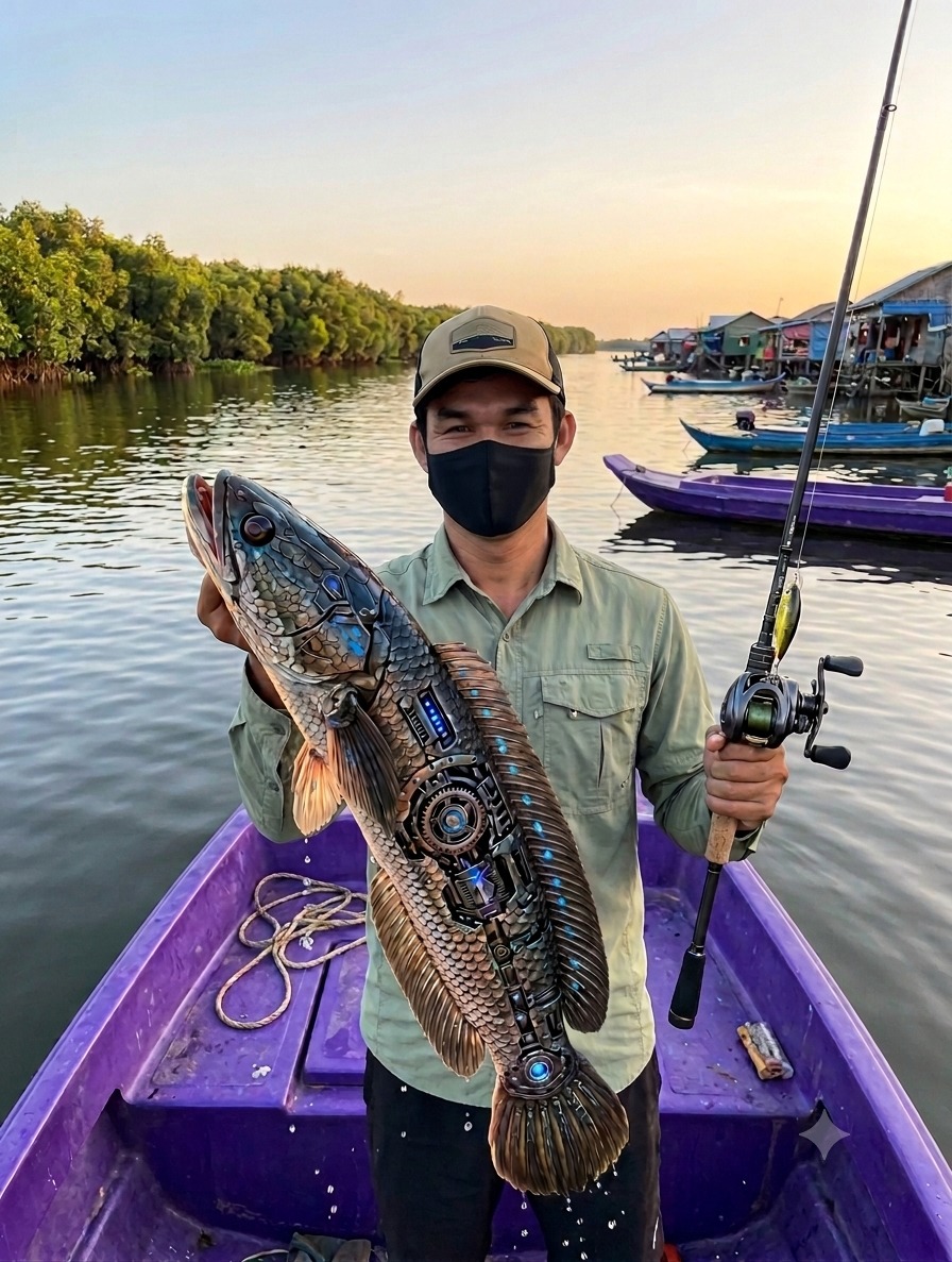 ប្រឡង់ ញ៉ាក់សាច់ ឆ្មាត់ធំ 🙂 #បបក់ត្រីធម្មជាតិ #fishing #aigenerated | Rtnie