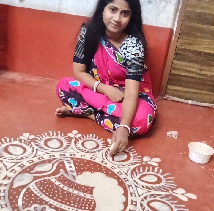 Simple border design #easyalpona #rangoli #artwork🎨 #viral | Mandira Ghosh