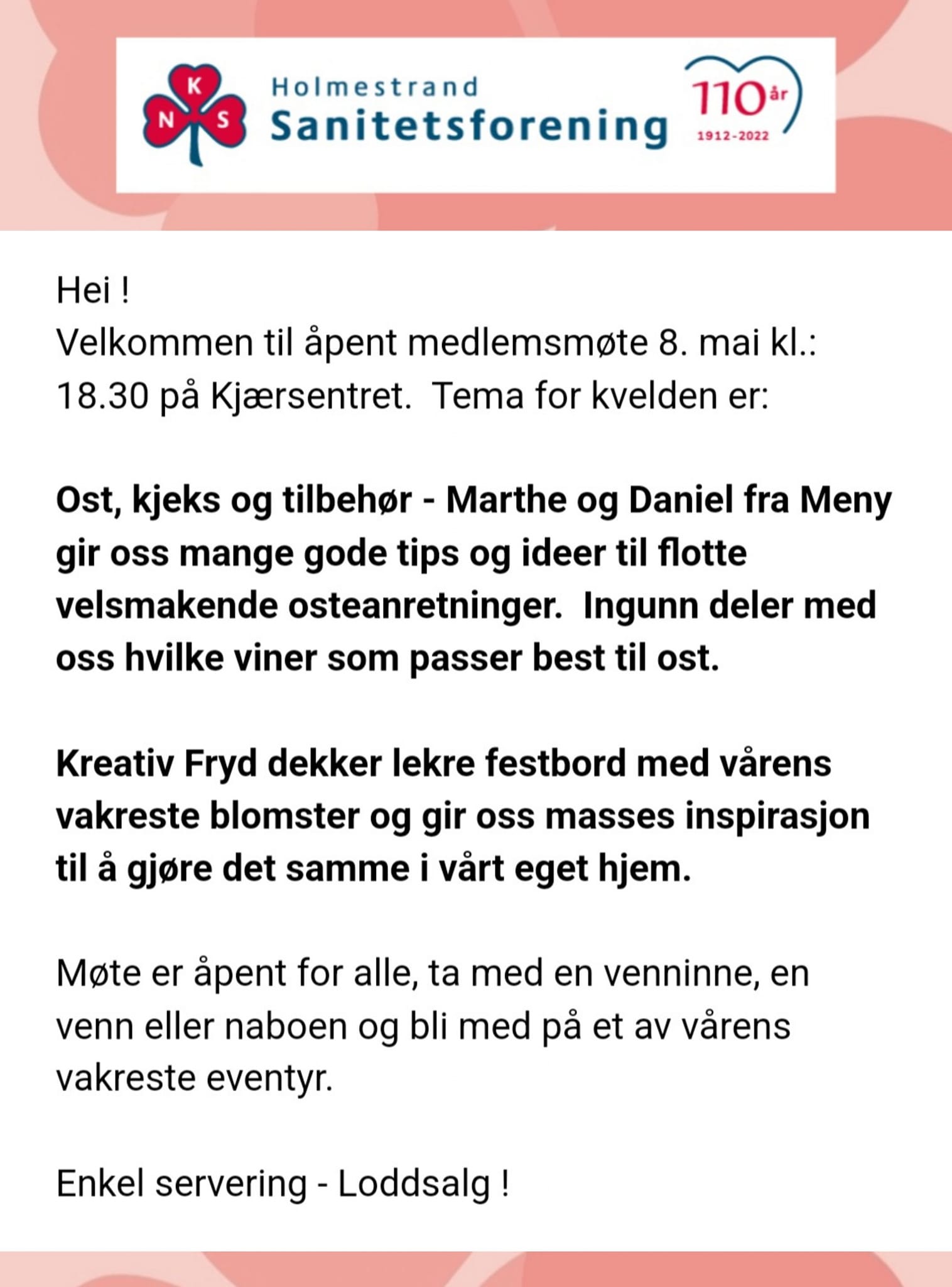 Holmestrand - ☘️ Velkommen til åpent møte! ☘️ Mat: Meny Holmestrand ...
