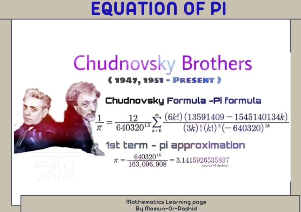 Mathematics - Equation of pi of Chudnovsky Bother: In 1987, the ...