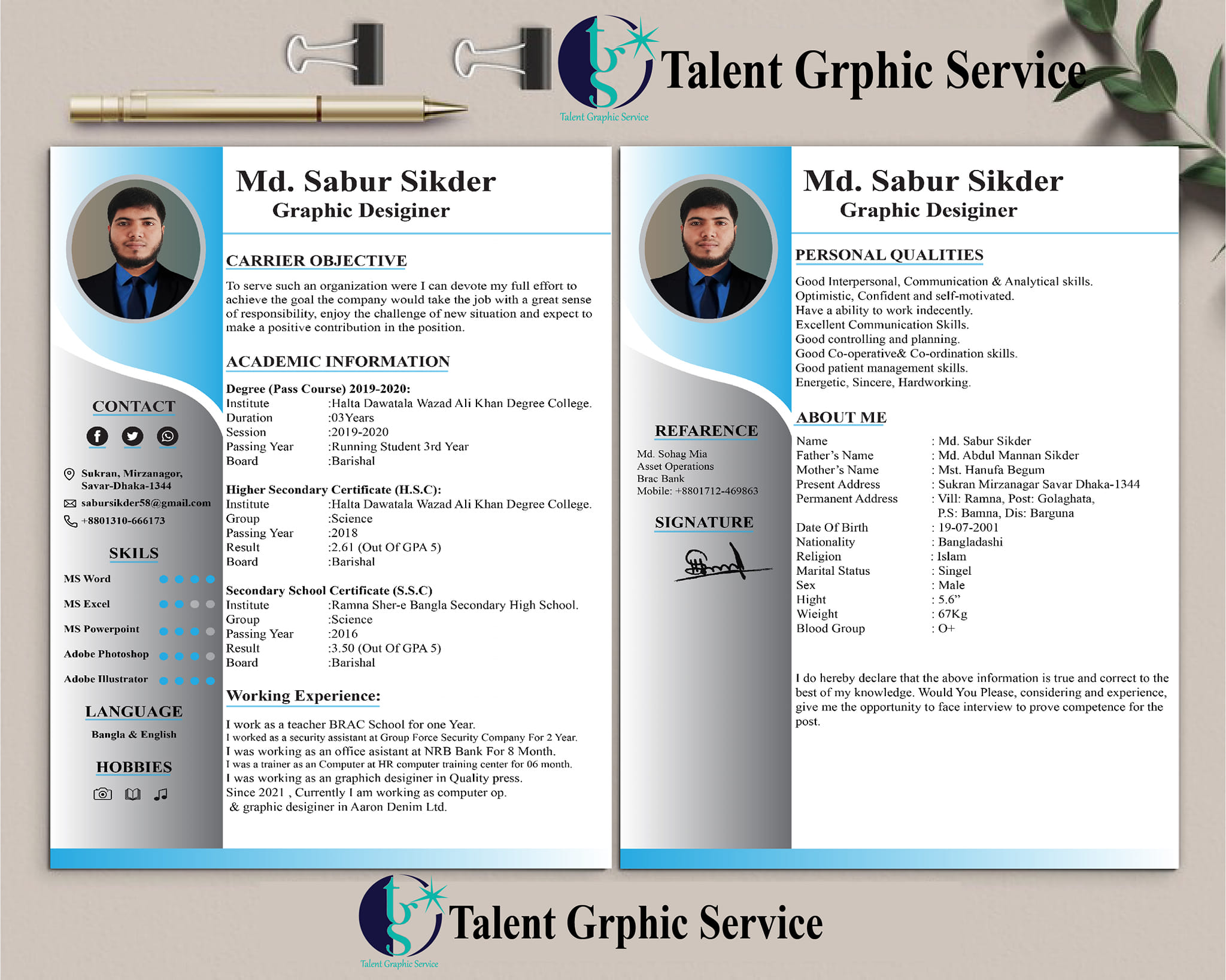 T G S - Two Page Smart CV Design with Mockup. If you Need...