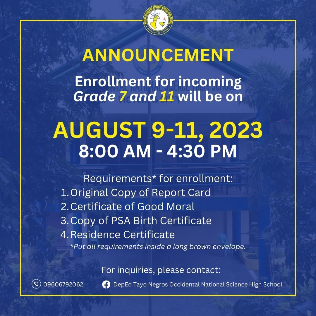 📣📣📣ANNOUNCEMENT: The schedule of enrollment for incoming Grade 7 and ...