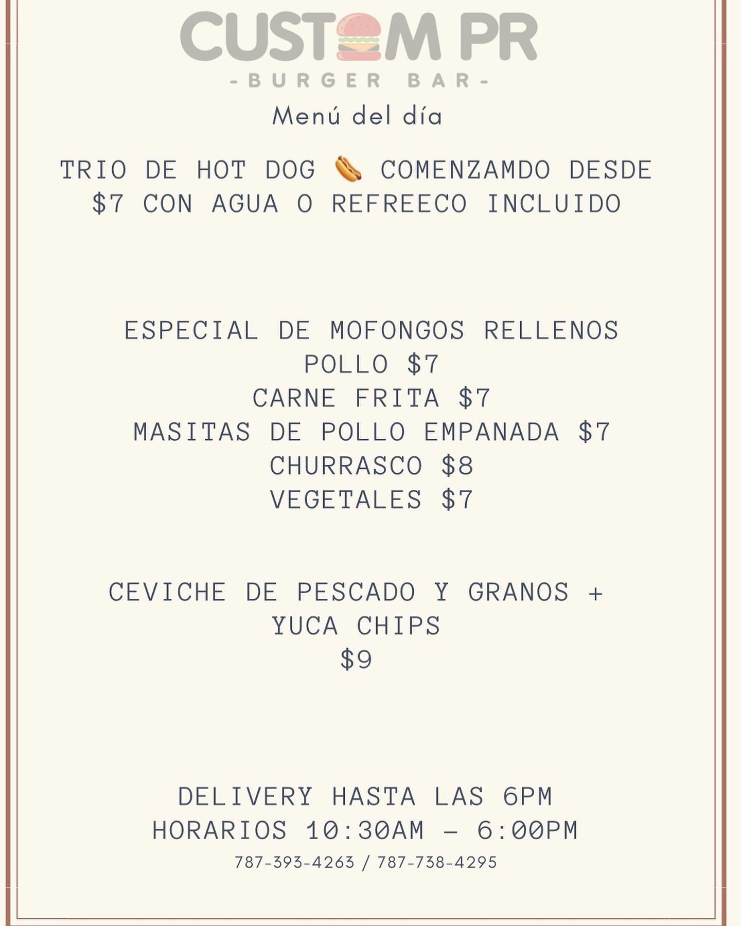 Listo el menú del día + la carta + menú... - Custom Burger PR | Facebook